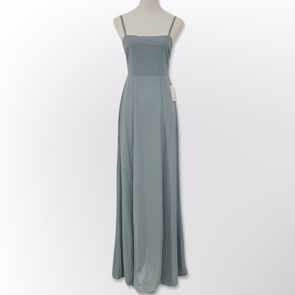 NWT Show Me Your Mumu Lauren Tie Maxi Dress Silver Crisp Sage Small